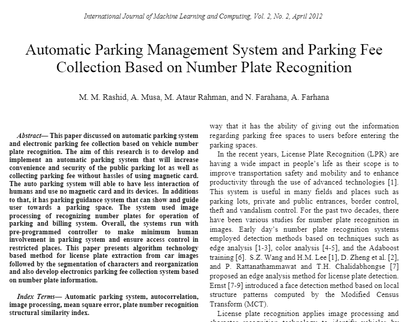 Thumbnail for Automatic Parking Management System paper